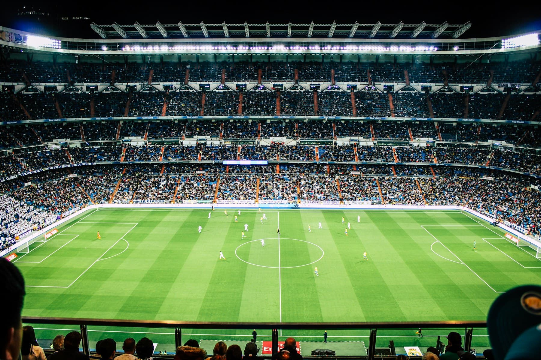 Football match in a packed stadium